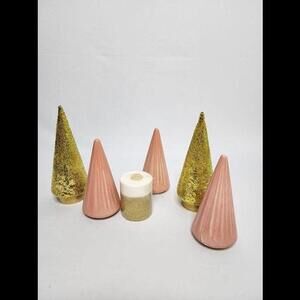 Christmas Decor Set - Ceramic Trees & Glitter Candle